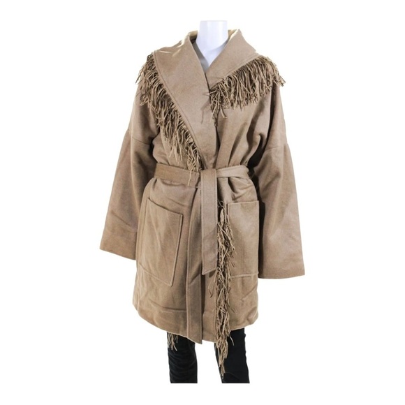 Divine Heritage Camel Wool Fringe Shawl Coat Western Boho Jacket L NWT Cowgirl - Picture 9 of 12